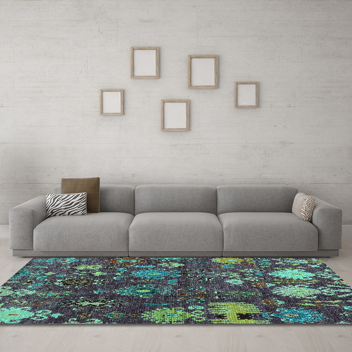 Machine Washable Abstract Turquoise Modern Area Rugs in a Living Room,, wshabs5211turq