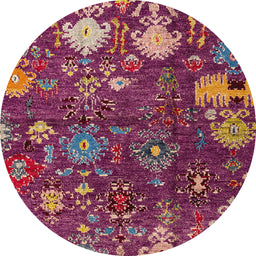 Round Abstract Purple Pink Modern Rug, abs5211