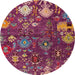 Round Abstract Purple Pink Modern Rug, abs5211