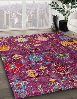 Abstract Purple Pink Modern Rug in Family Room, abs5211