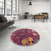 Round Machine Washable Abstract Purple Pink Rug in a Office, wshabs5211