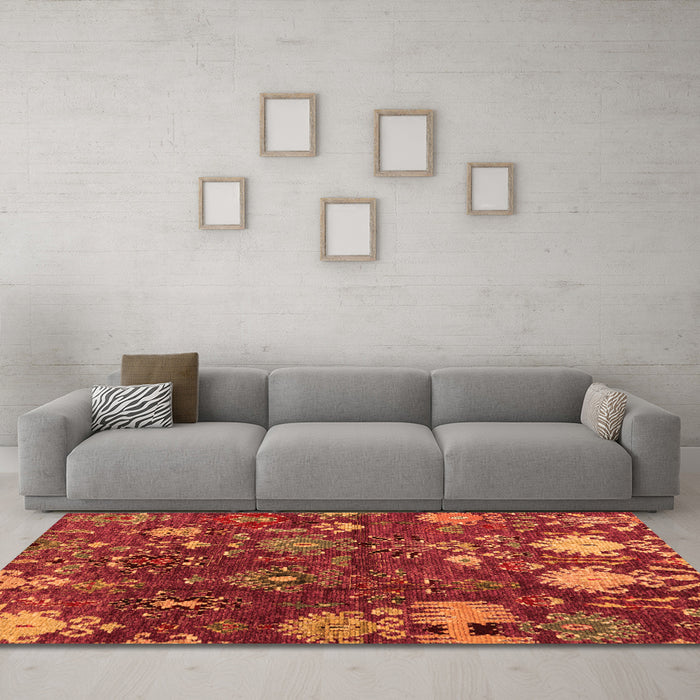 Machine Washable Abstract Orange Modern Area Rugs in a Living Room, wshabs5211org