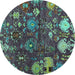 Round Machine Washable Abstract Turquoise Modern Area Rugs, wshabs5211turq