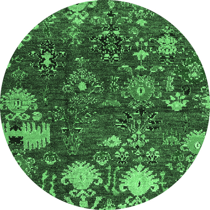 Round Machine Washable Abstract Emerald Green Modern Area Rugs, wshabs5211emgrn