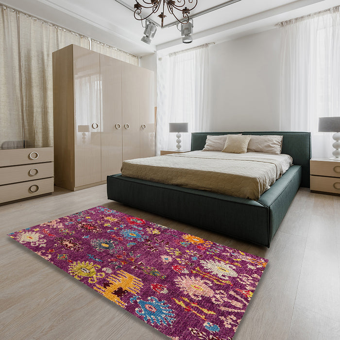 Abstract Purple Pink Modern Rug in a Bedroom, abs5211