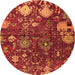 Round Machine Washable Abstract Orange Modern Area Rugs, wshabs5211org