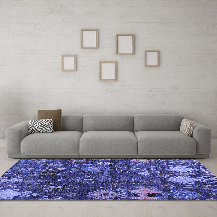 Machine Washable Abstract Blue Modern Rug in a Living Room, wshabs5211blu