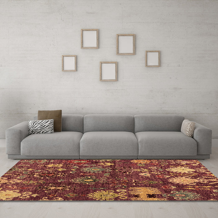 Machine Washable Abstract Brown Modern Rug in a Living Room,, wshabs5211brn