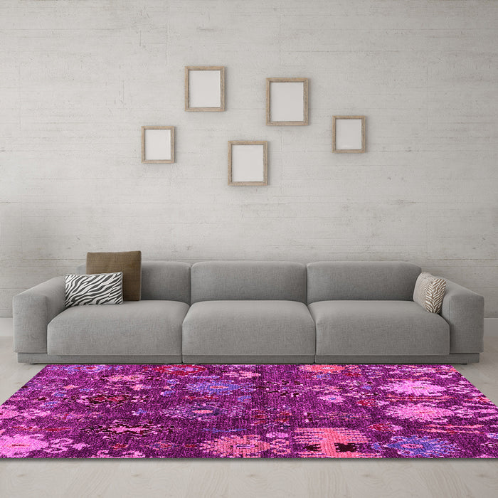 Machine Washable Abstract Pink Modern Rug in a Living Room, wshabs5211pnk
