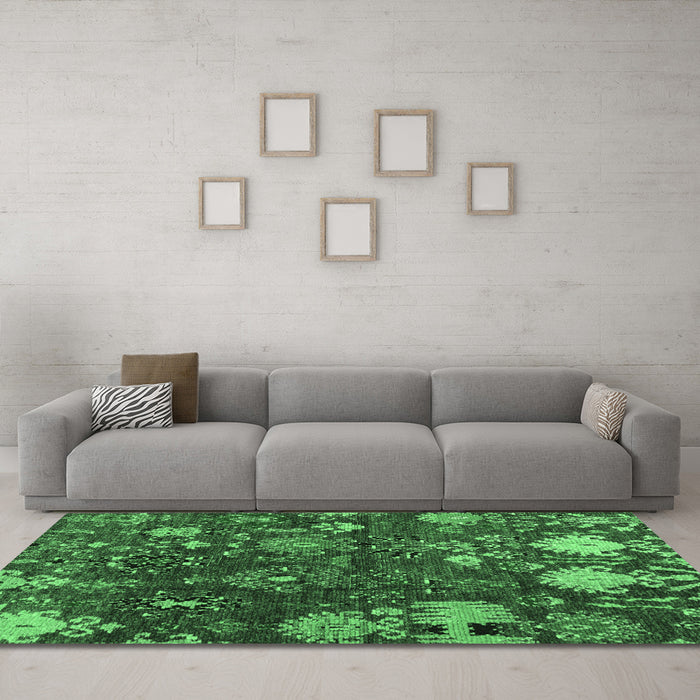 Machine Washable Abstract Emerald Green Modern Area Rugs in a Living Room,, wshabs5211emgrn