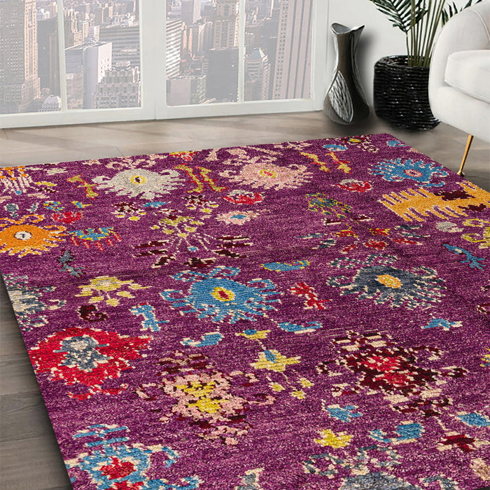 Abstract Purple Pink Modern Rug in Family Room, abs5211