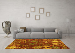 Machine Washable Abstract Yellow Modern Rug in a Living Room, wshabs5211yw