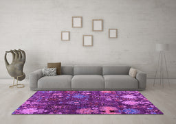 Machine Washable Abstract Purple Modern Area Rugs in a Living Room, wshabs5211pur
