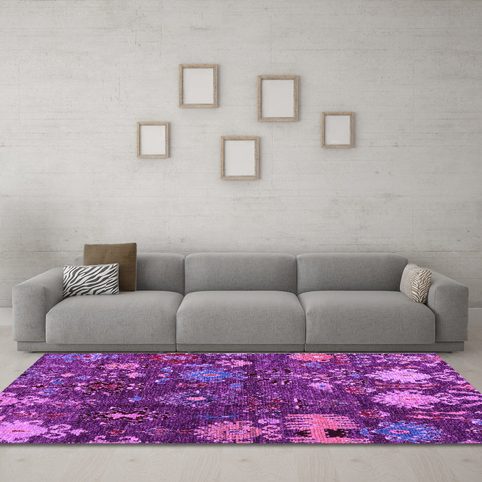 Machine Washable Abstract Purple Modern Area Rugs in a Living Room, wshabs5211pur