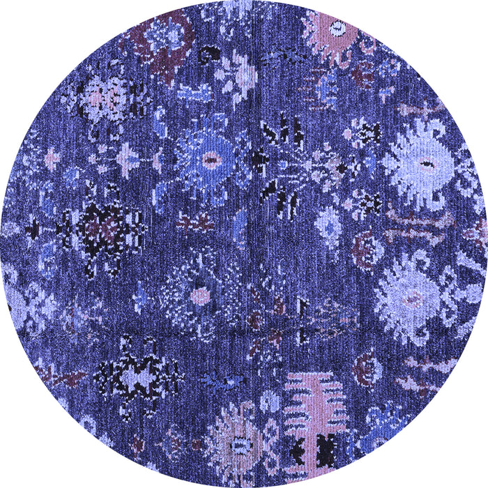 Round Machine Washable Abstract Blue Modern Rug, wshabs5211blu