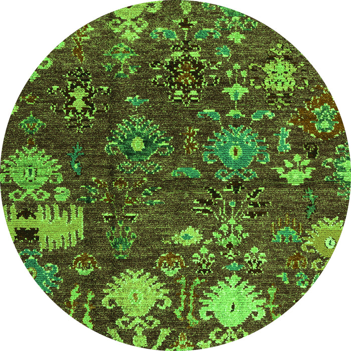 Round Machine Washable Abstract Green Modern Area Rugs, wshabs5211grn