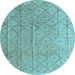 Round Machine Washable Abstract Light Blue Modern Rug, wshabs5212lblu