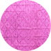 Round Machine Washable Abstract Pink Modern Rug, wshabs5212pnk