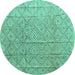 Round Abstract Turquoise Modern Rug, abs5212turq