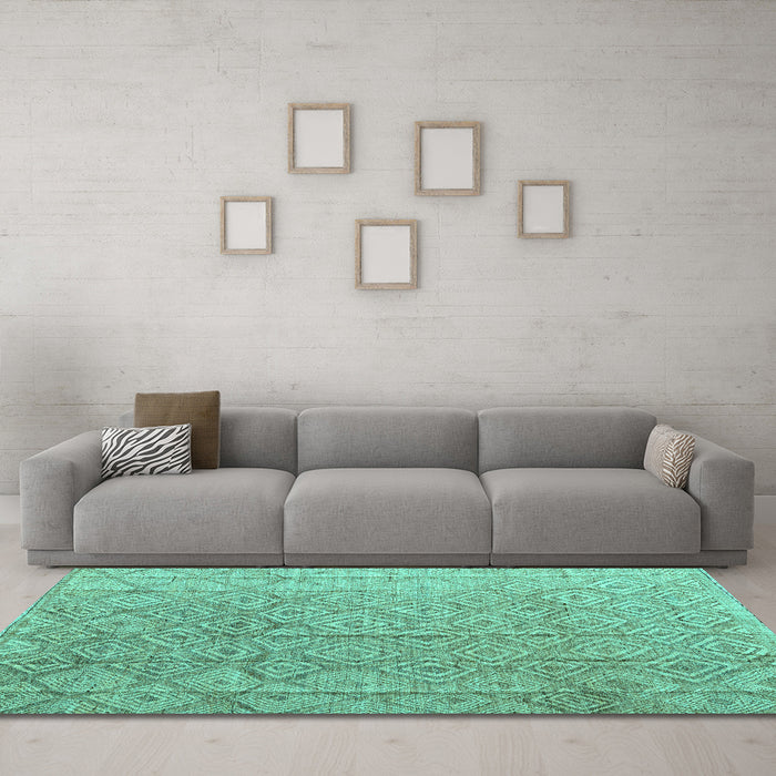 Machine Washable Abstract Turquoise Modern Area Rugs in a Living Room,, wshabs5212turq