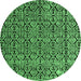 Round Machine Washable Abstract Emerald Green Modern Area Rugs, wshabs5213emgrn