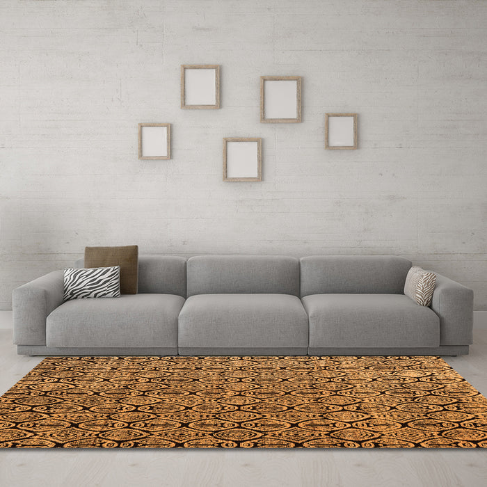 Machine Washable Abstract Orange Modern Area Rugs in a Living Room, wshabs5213org