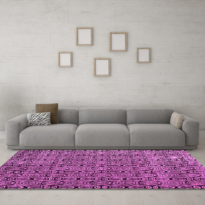 Machine Washable Abstract Pink Modern Rug in a Living Room, wshabs5213pnk