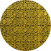 Round Abstract Yellow Modern Rug, abs5213yw