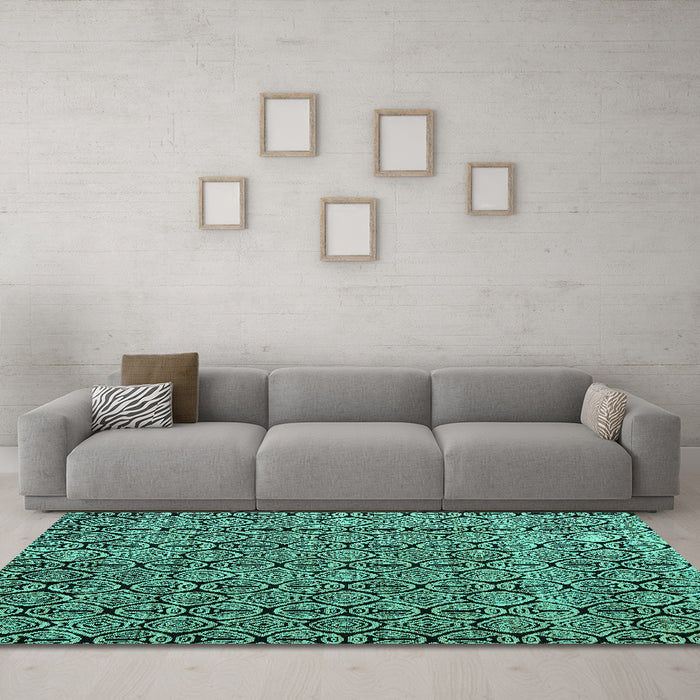 Machine Washable Abstract Turquoise Modern Area Rugs in a Living Room,, wshabs5213turq
