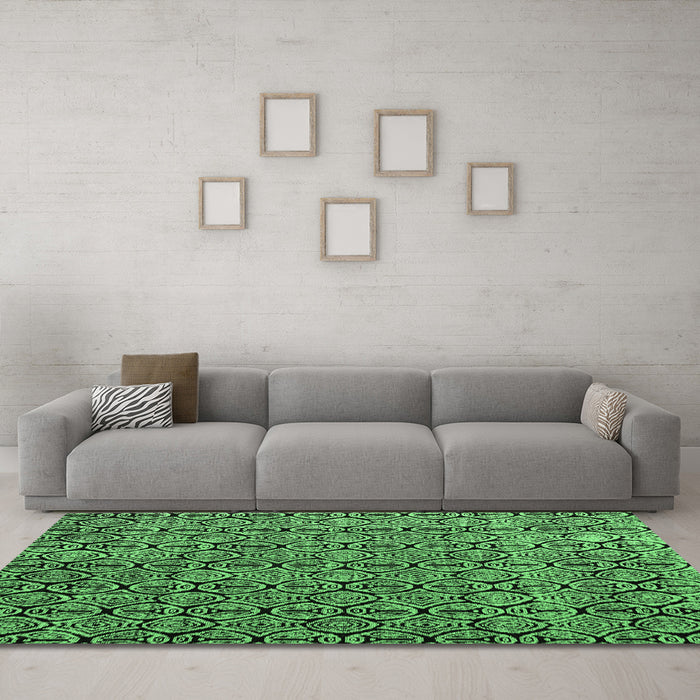 Machine Washable Abstract Emerald Green Modern Area Rugs in a Living Room,, wshabs5213emgrn