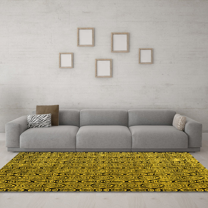 Machine Washable Abstract Yellow Modern Rug in a Living Room, wshabs5213yw