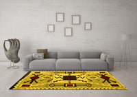 Machine Washable Southwestern Yellow Country Rug, wshabs5214yw