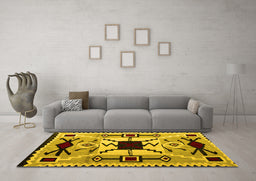 Machine Washable Southwestern Yellow Country Rug in a Living Room, wshabs5214yw
