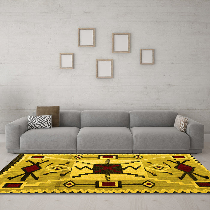 Machine Washable Southwestern Yellow Country Rug in a Living Room, wshabs5214yw