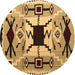 Round Southwestern Brown Country Rug, abs5214brn