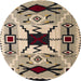 Round Abstract Coffee Brown Southwestern Rug, abs5214