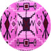 Round Machine Washable Southwestern Pink Country Rug, wshabs5214pnk