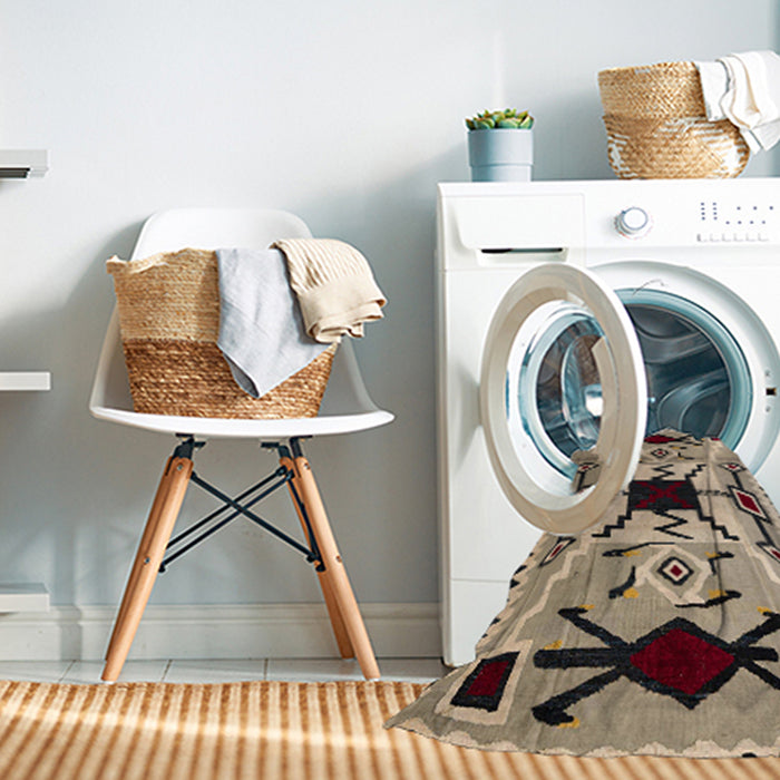 Machine Washable Abstract Coffee Brown Rug in a Washing Machine, wshabs5214