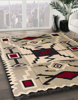 Abstract Coffee Brown Southwestern Rug in Family Room, abs5214