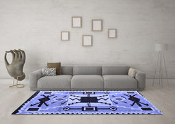 Machine Washable Southwestern Blue Country Rug in a Living Room, wshabs5214blu