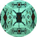 Round Southwestern Turquoise Country Rug, abs5214turq