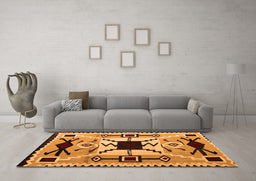 Machine Washable Southwestern Orange Country Area Rugs in a Living Room, wshabs5214org