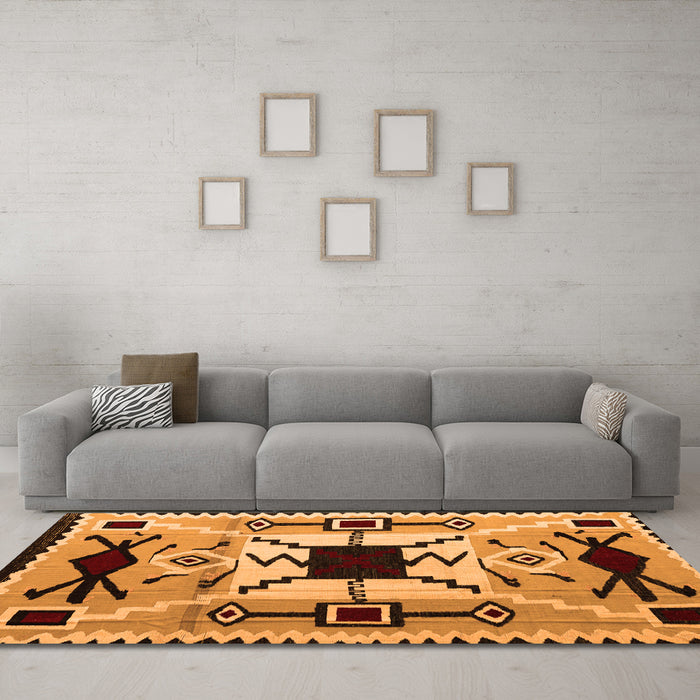 Machine Washable Southwestern Orange Country Area Rugs in a Living Room, wshabs5214org