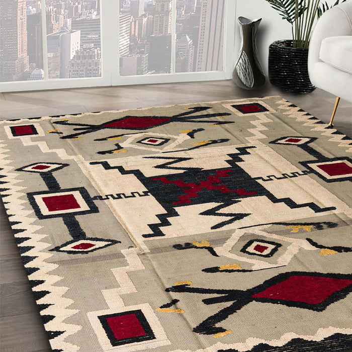 Abstract Coffee Brown Southwestern Rug in Family Room, abs5214