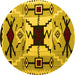 Round Southwestern Yellow Country Rug, abs5214yw