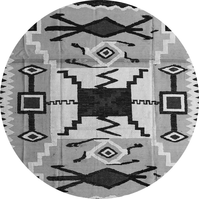 Round Machine Washable Southwestern Gray Country Rug, wshabs5214gry