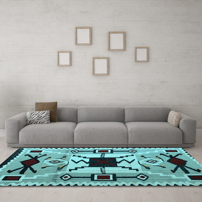 Machine Washable Southwestern Light Blue Country Rug in a Living Room, wshabs5214lblu