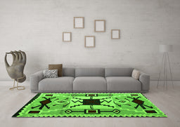 Machine Washable Southwestern Green Country Area Rugs in a Living Room,, wshabs5214grn