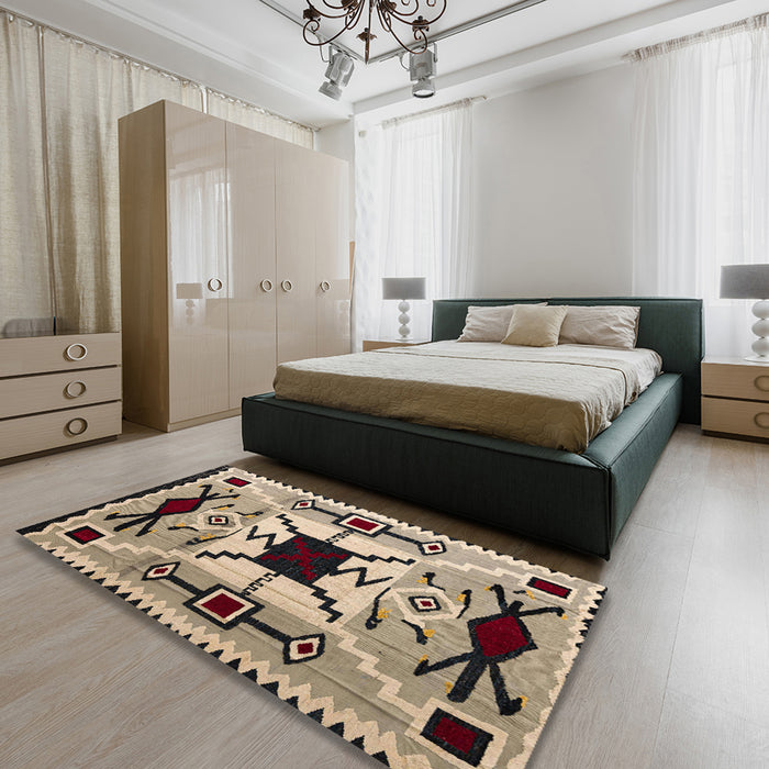 Machine Washable Abstract Coffee Brown Rug in a Bedroom, wshabs5214