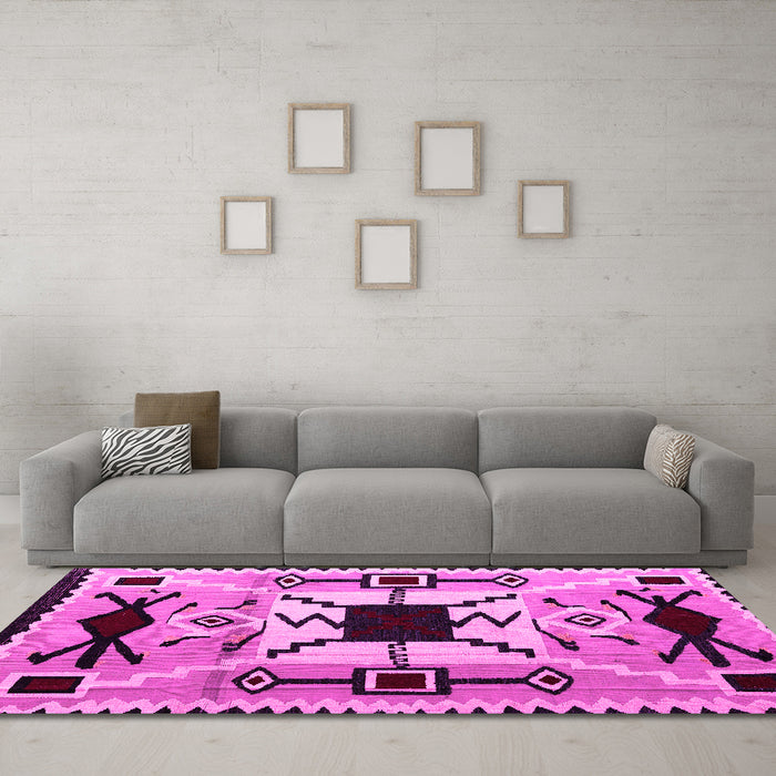 Machine Washable Southwestern Pink Country Rug in a Living Room, wshabs5214pnk